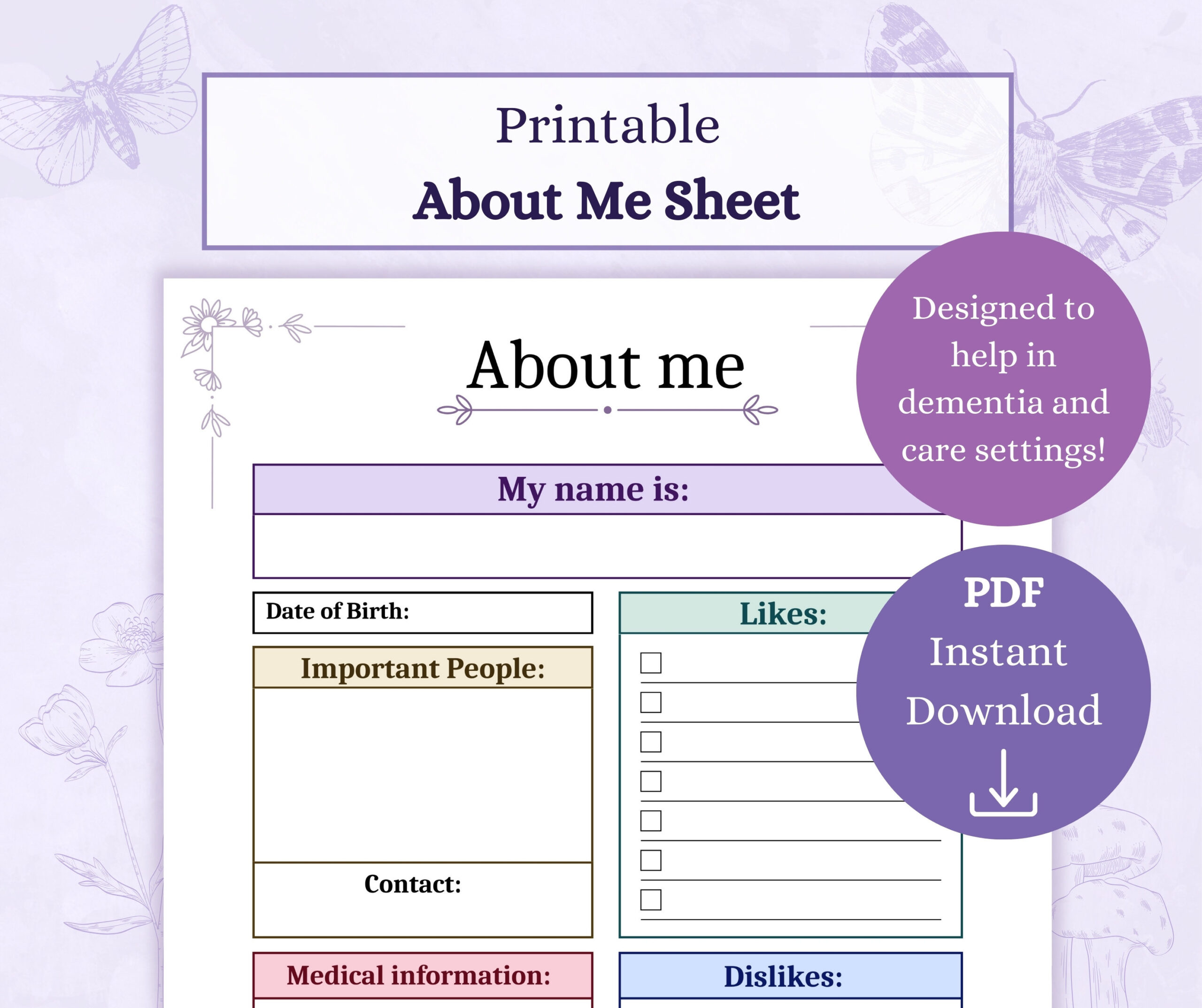 About Me Sheet Printable Pdf | Dementia Care | Get To Know Me intended for All About Me Worksheet Dementia