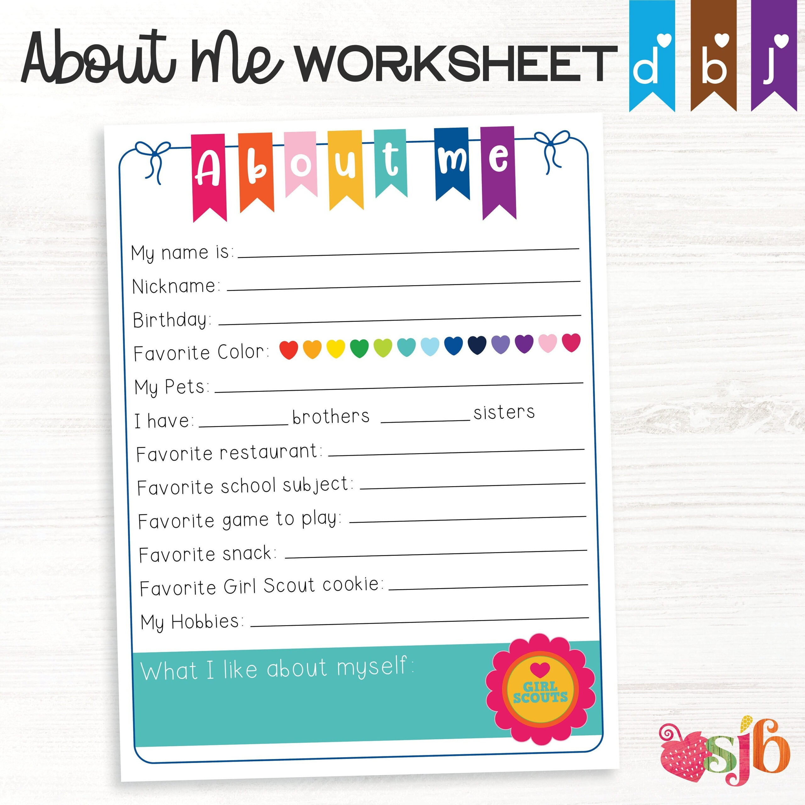 About Me Worksheet Girl Scouts Inspired Fill-In Questionnaire regarding Daisy Girl Scout All About Me Worksheet