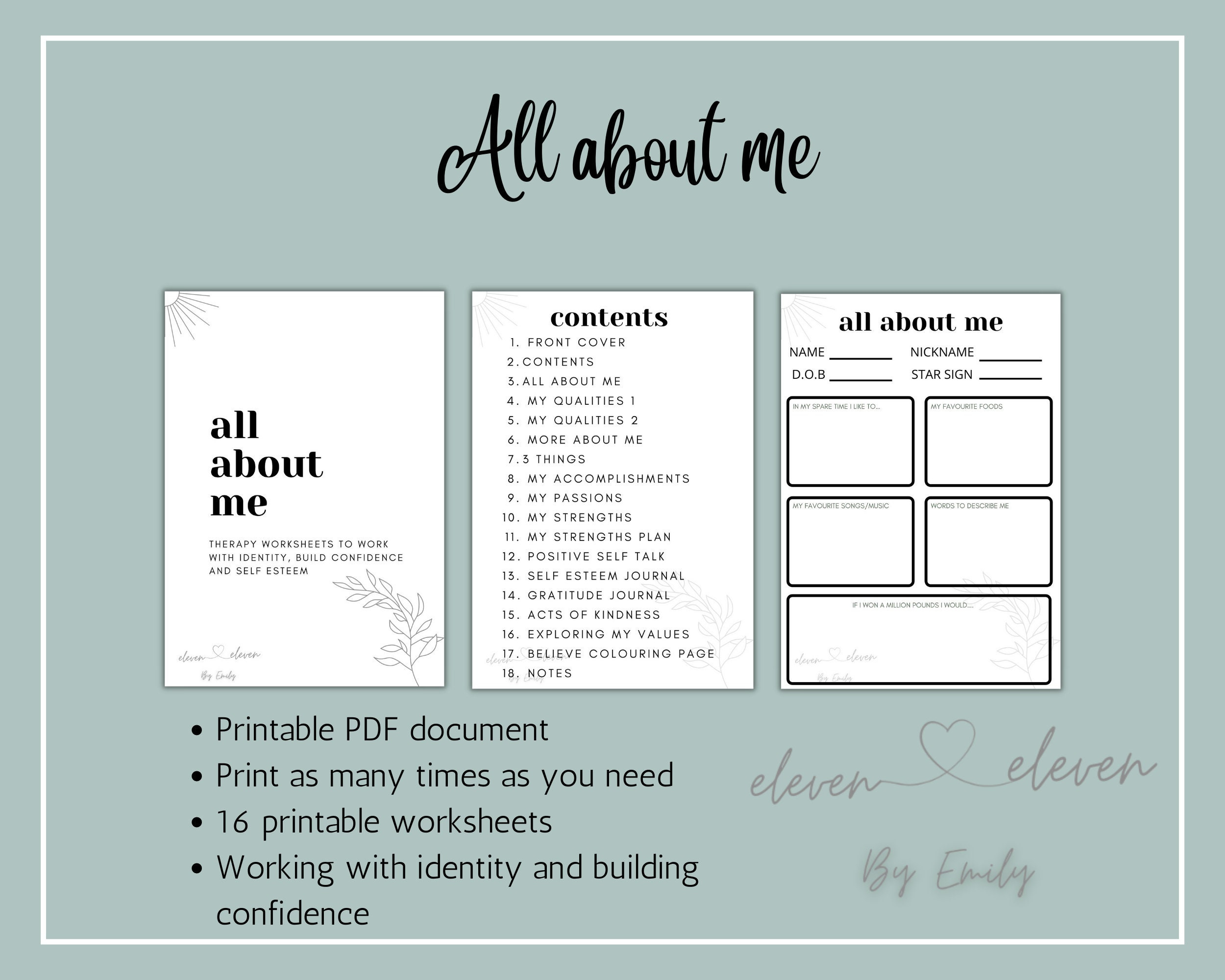 All About Me - 16 Therapy Worksheets - Pdf Printable - Etsy inside All About Me Therapy Worksheet
