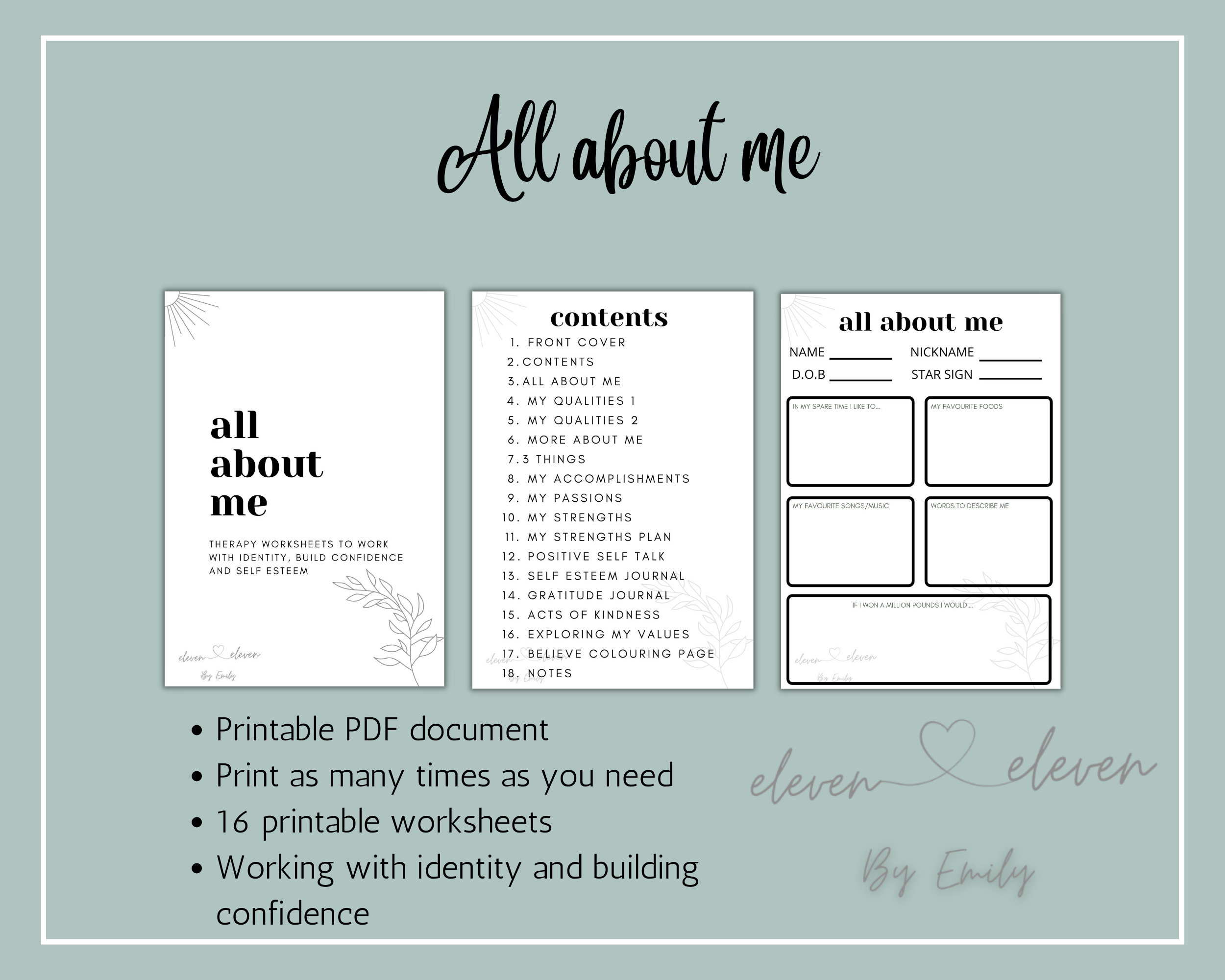 All About Me - 16 Therapy Worksheets - Pdf Printable - Etsy throughout All About Me Worksheet Therapist Aid