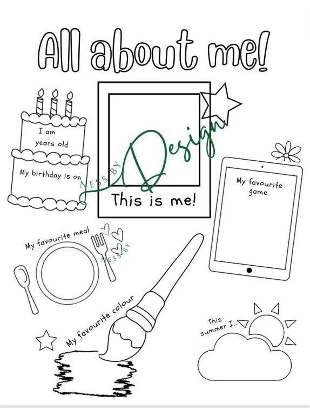 All About Me Art Worksheet - Etsy with All About Me Worksheet Art