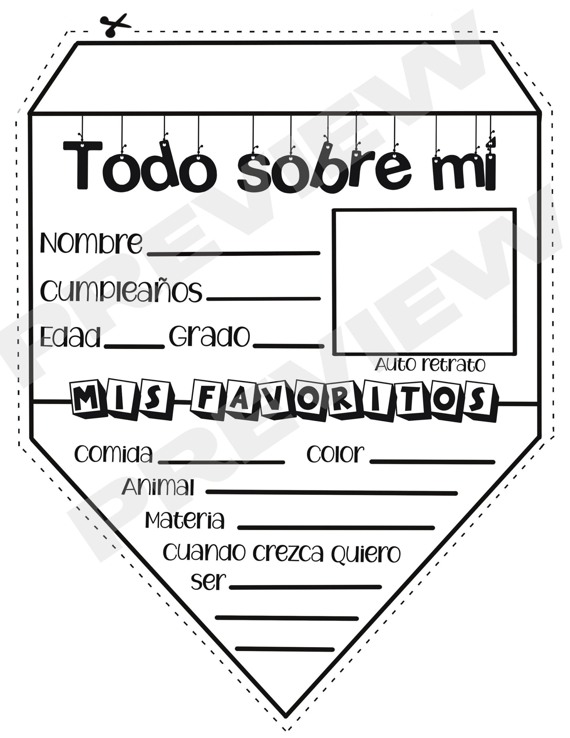 All About Me Bilingual Banner Worksheet English-Spanish - Etsy Canada intended for All About Me Worksheet English And Spanish