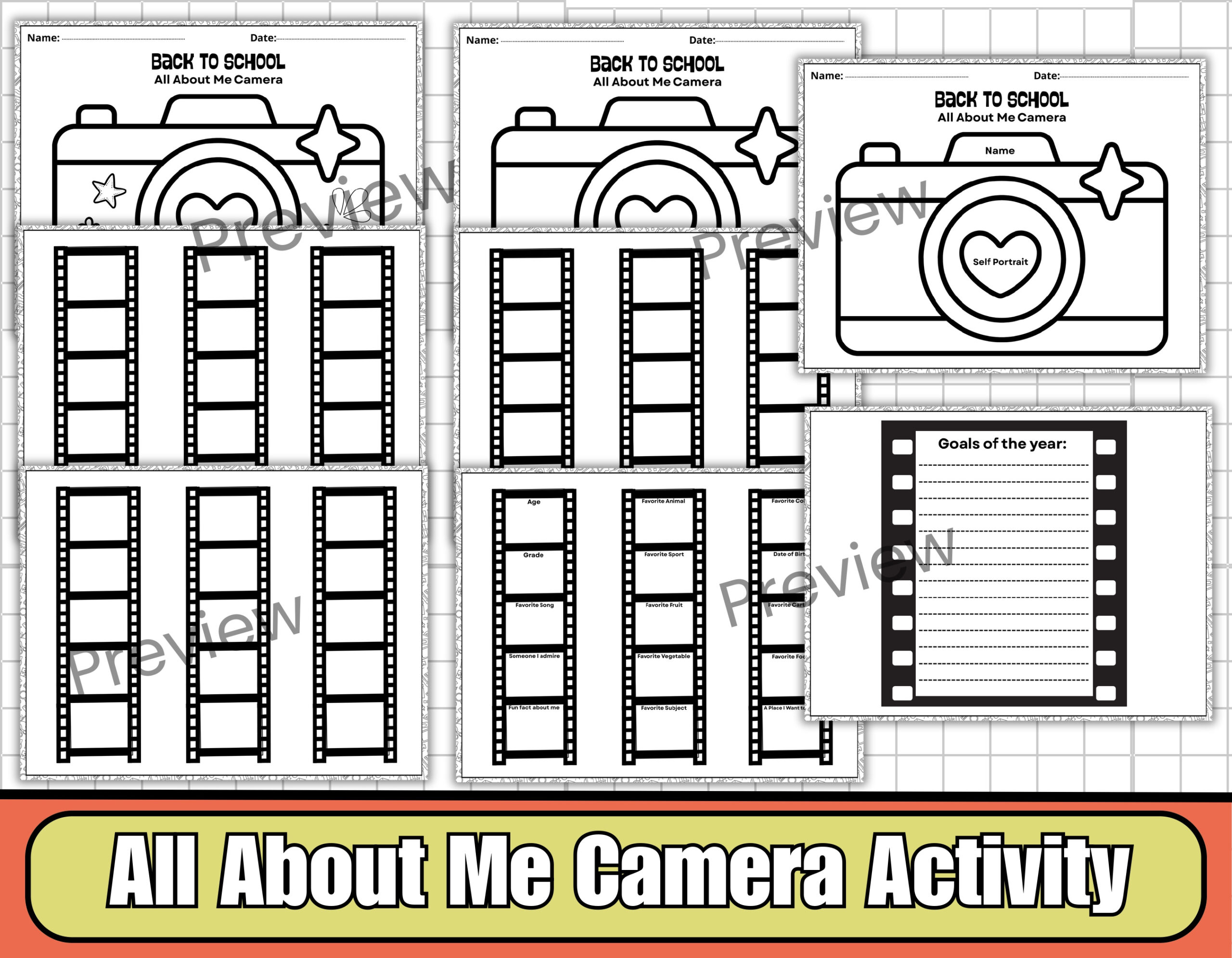All About Me Camera Craft-First Day Back To School-Goal Setting with All About Me Worksheet Ks3
