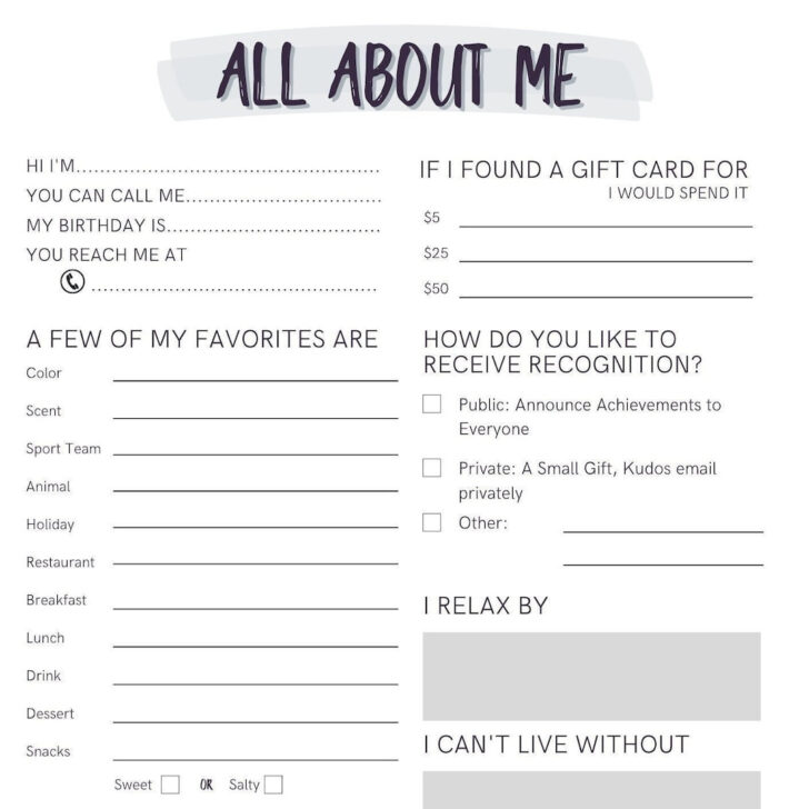 All About Me Worksheet Social Work