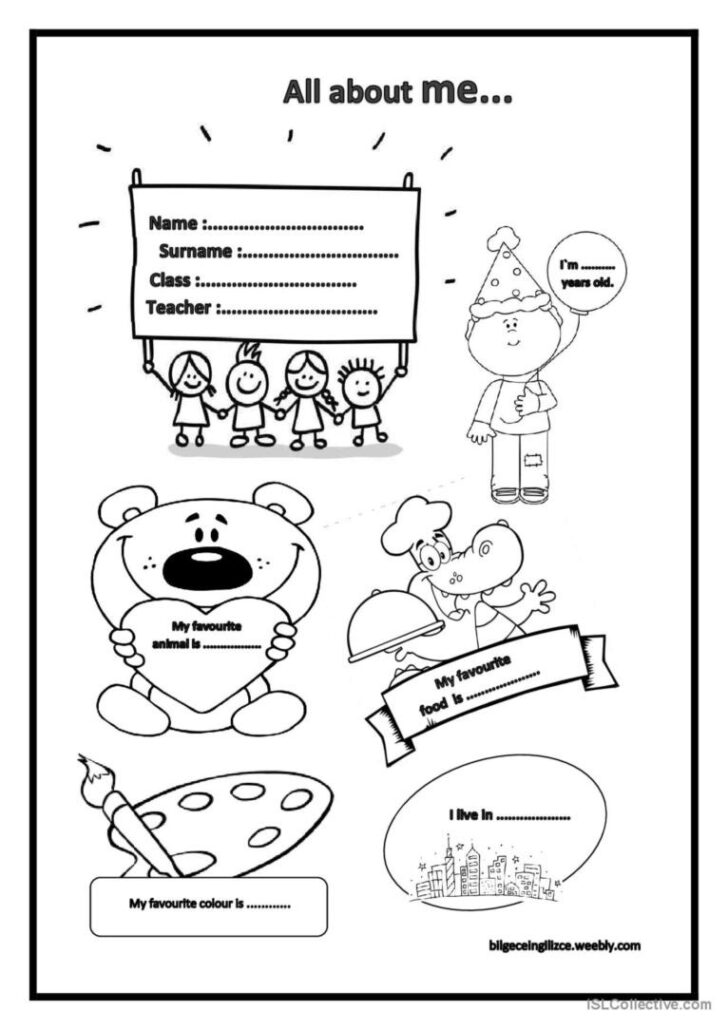 All About Me Worksheet Islcollective