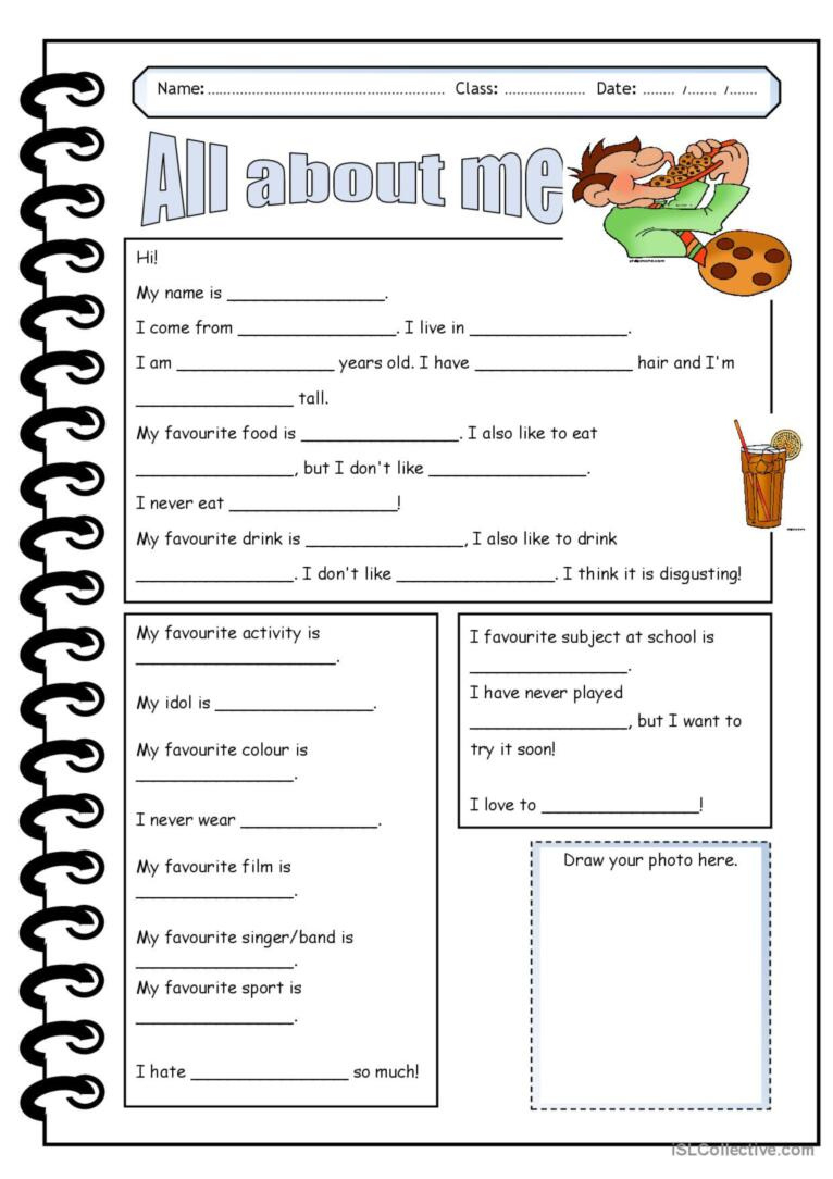 All About Me: English Esl Worksheets Pdf &amp;amp; Doc with All About Me Worksheet Intermediate