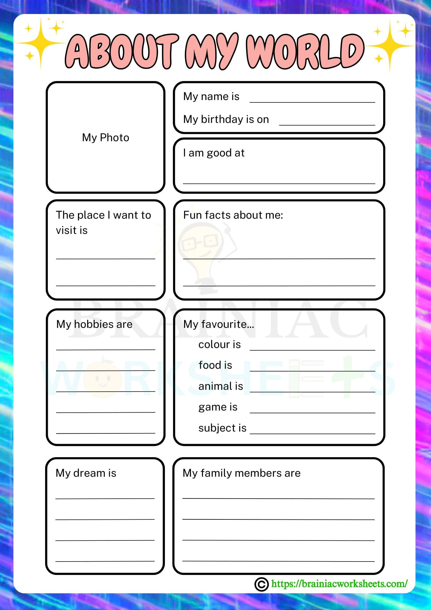All About Me English Worksheet For Class 1 - Brainiac Worksheets with All About Me Worksheet Lkg