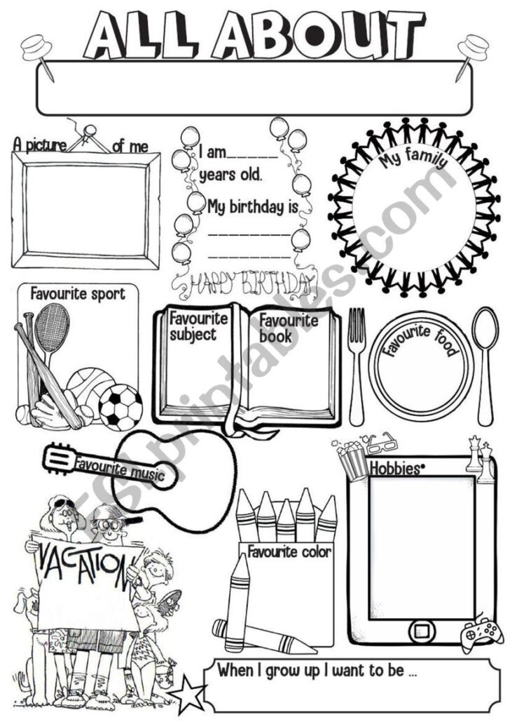 All About Me Worksheet Music
