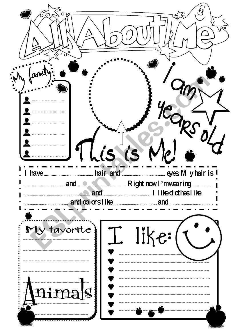 All About Me - Esl Worksheetgabitza with All About Me Worksheet Liveworksheets Com