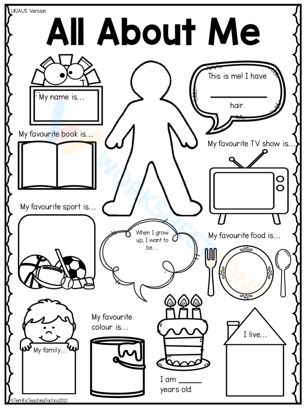 All About Me: First Day Activity Sheet Worksheet with All About Me Worksheet First Day