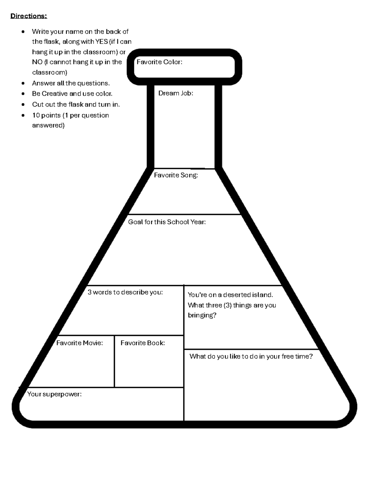 All About Me Flask-1 - Nothing - Favorite Color: Dream Job intended for All About Me Worksheet Science Flask