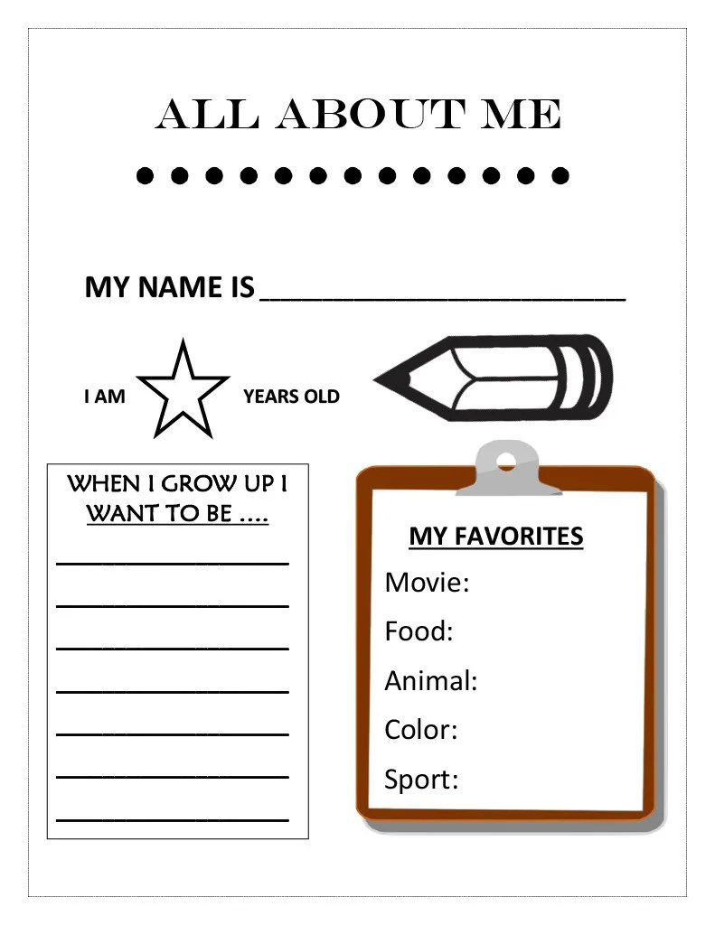 All About Me Free Printables - Printable Party Favors throughout All About Me Worksheet Khan Academy