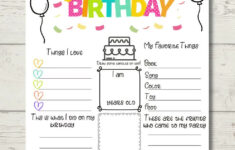 All About Me, Kids Birthday Interview, Yearly Questions Keepsake, Yearly  Memory Diary, Doodles Modern, About Me Journal, Printable intended for All About Me Birthday Worksheet