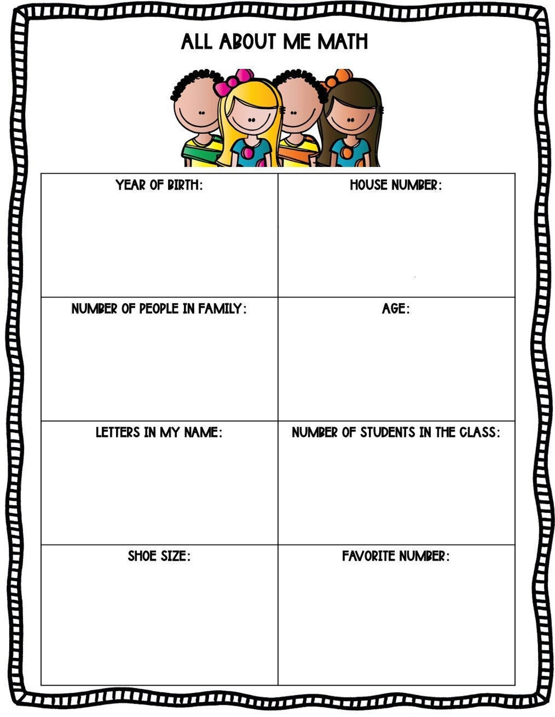 All About Me Math (Figure Me Out Math Printable Activity) - Etsy pertaining to Math All About Me Worksheet