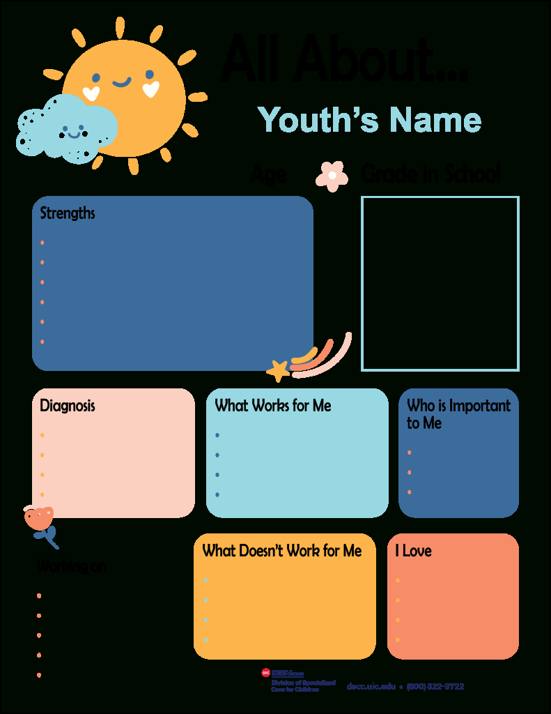 All About Me” Pages - Uic Division Of Specialized Care For Children with regard to All About Me Worksheet Social Work