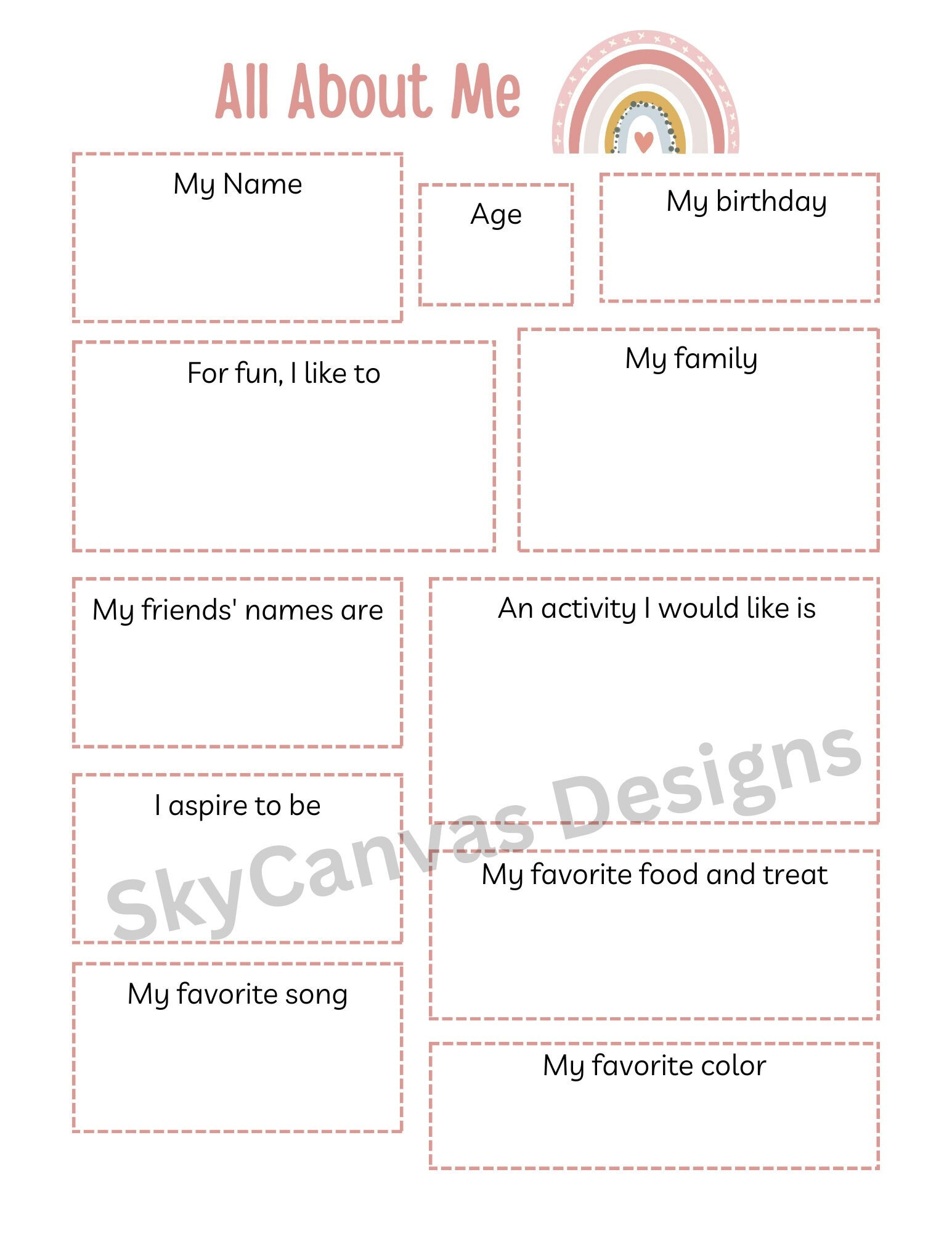 All About Me Printable For Girls, Young Women, Lds Activity Days for All About Me Teen Sheet