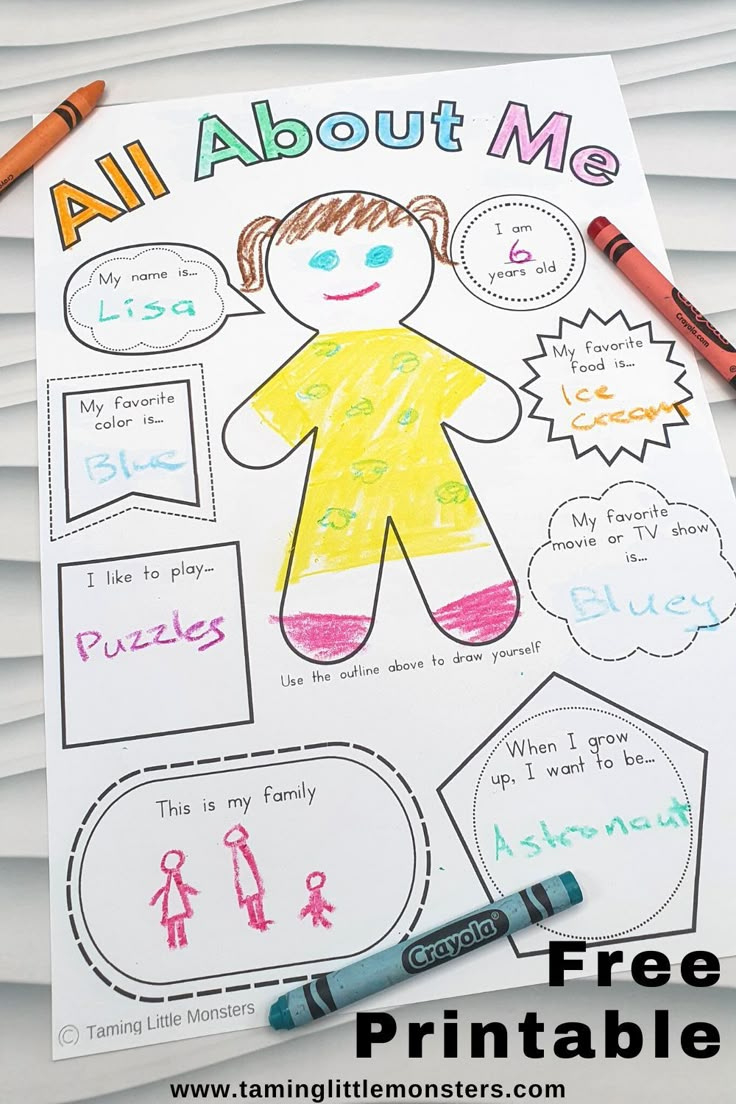 All About Me Printable For Kids inside All About Me Worksheet Crayola