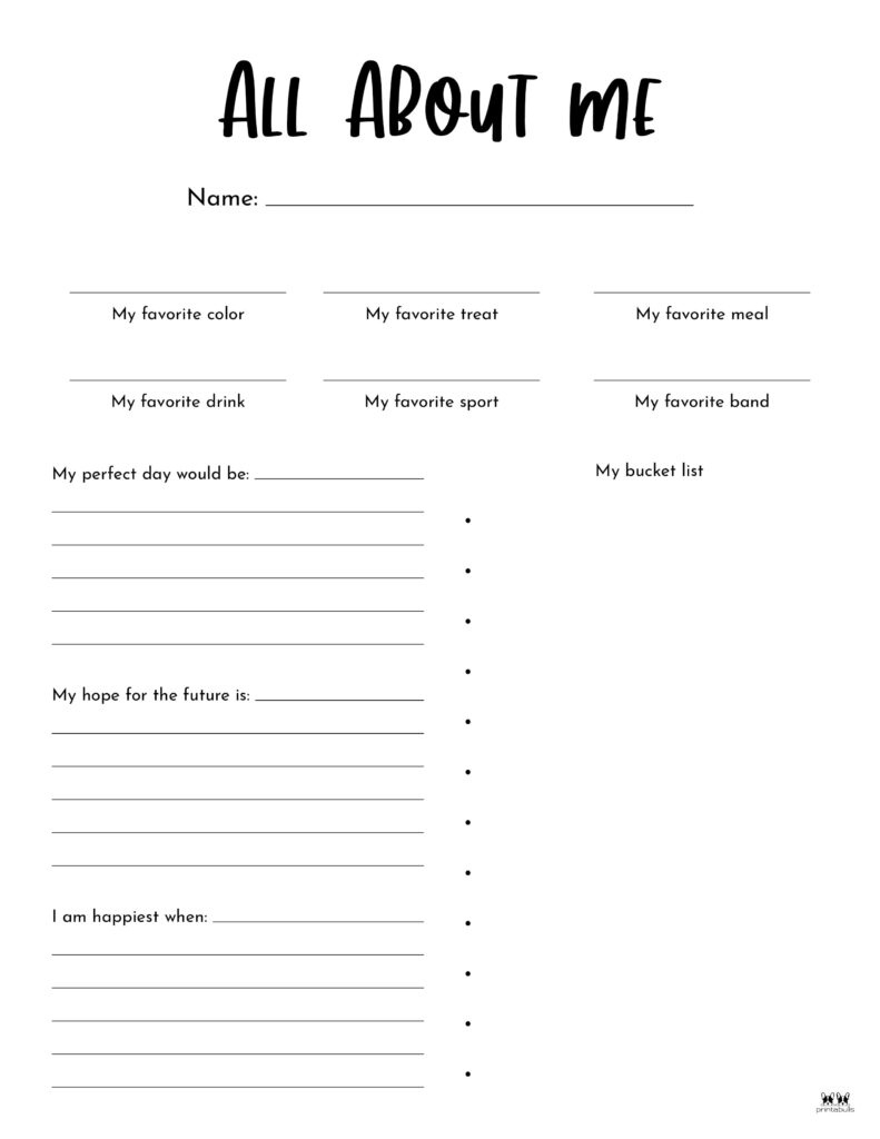 All About Me Printable Worksheets - 50 Free Printables | Printabulls for All About Me 6Th Grade Worksheet