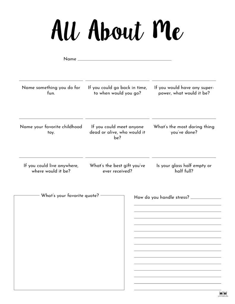 All About Me Printable Worksheets - 50 Free Printables | Printabulls with All About Me Teen Worksheet