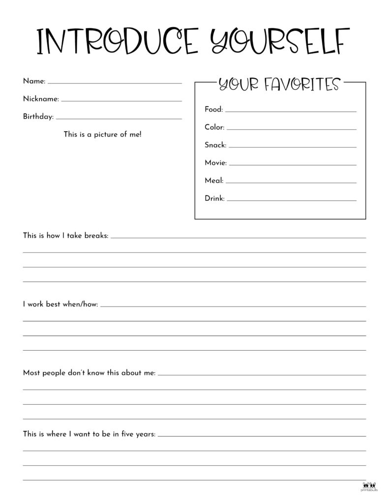 All About Me Printable Worksheets - 50 Free Printables | Printabulls within Free Printable All About Me Worksheet For Adults