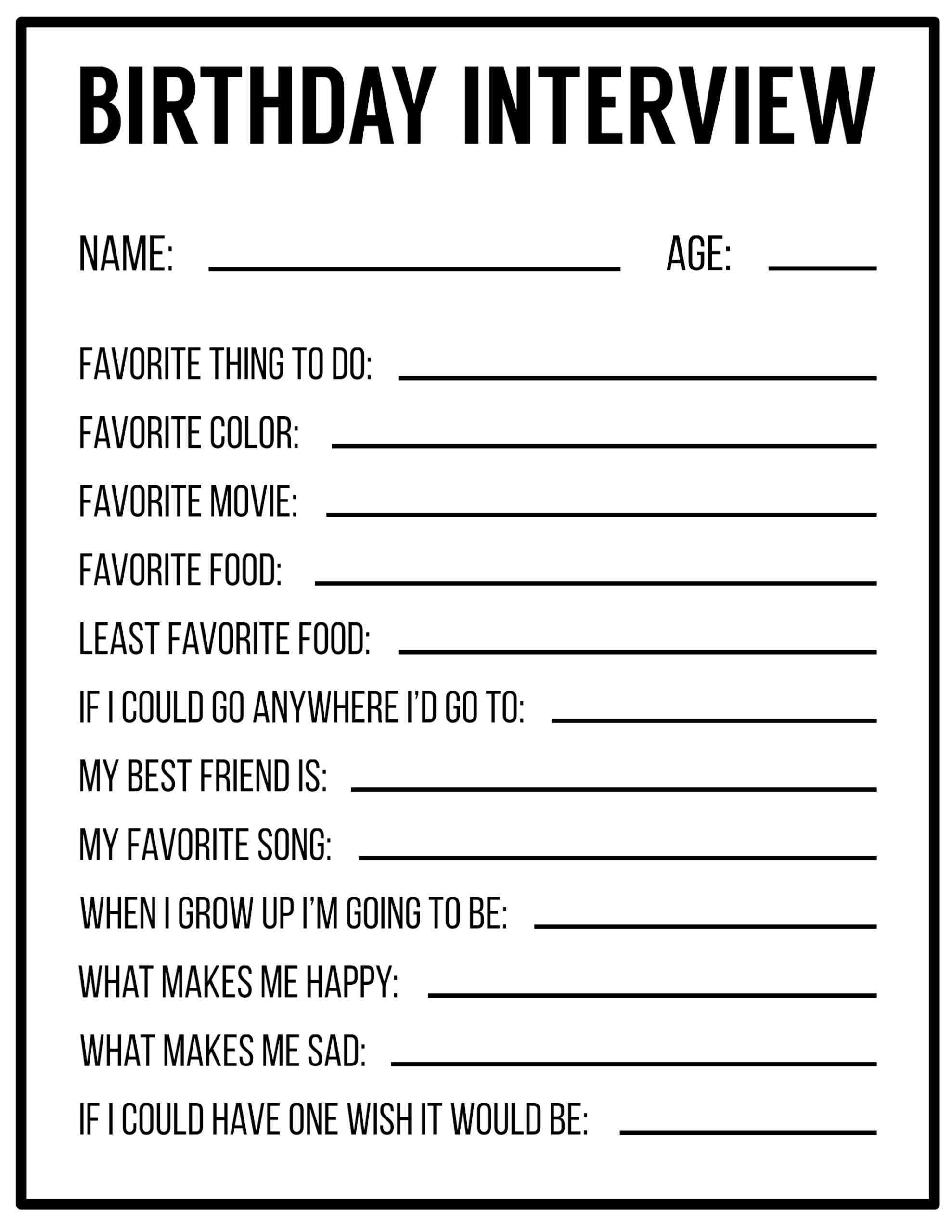 All About Me Printables {Interview Template} - Paper Trail Design regarding All About Me Birthday Worksheet
