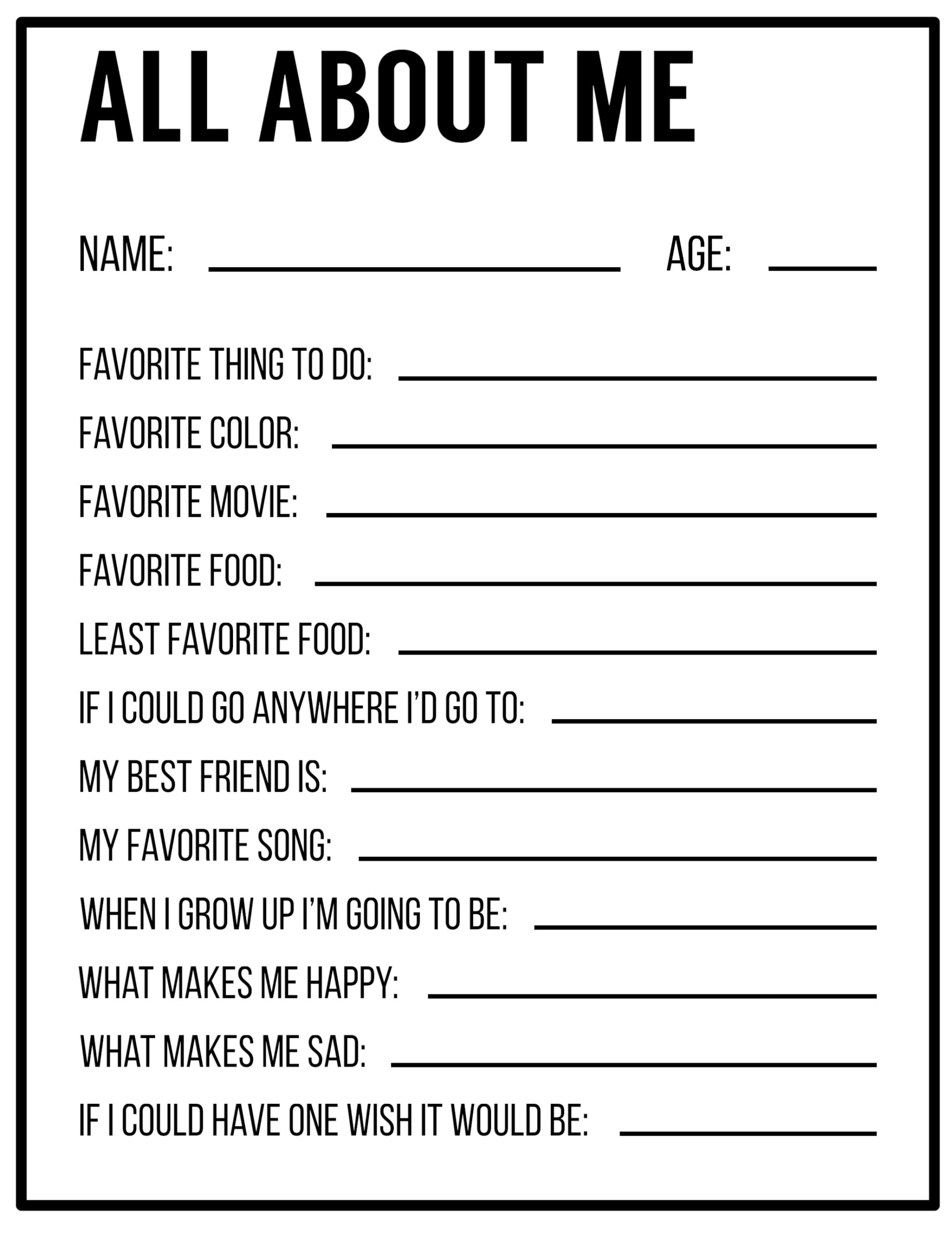 All About Me Printables {Interview Template} - Paper Trail Design with regard to All About Me Sheet For Teens