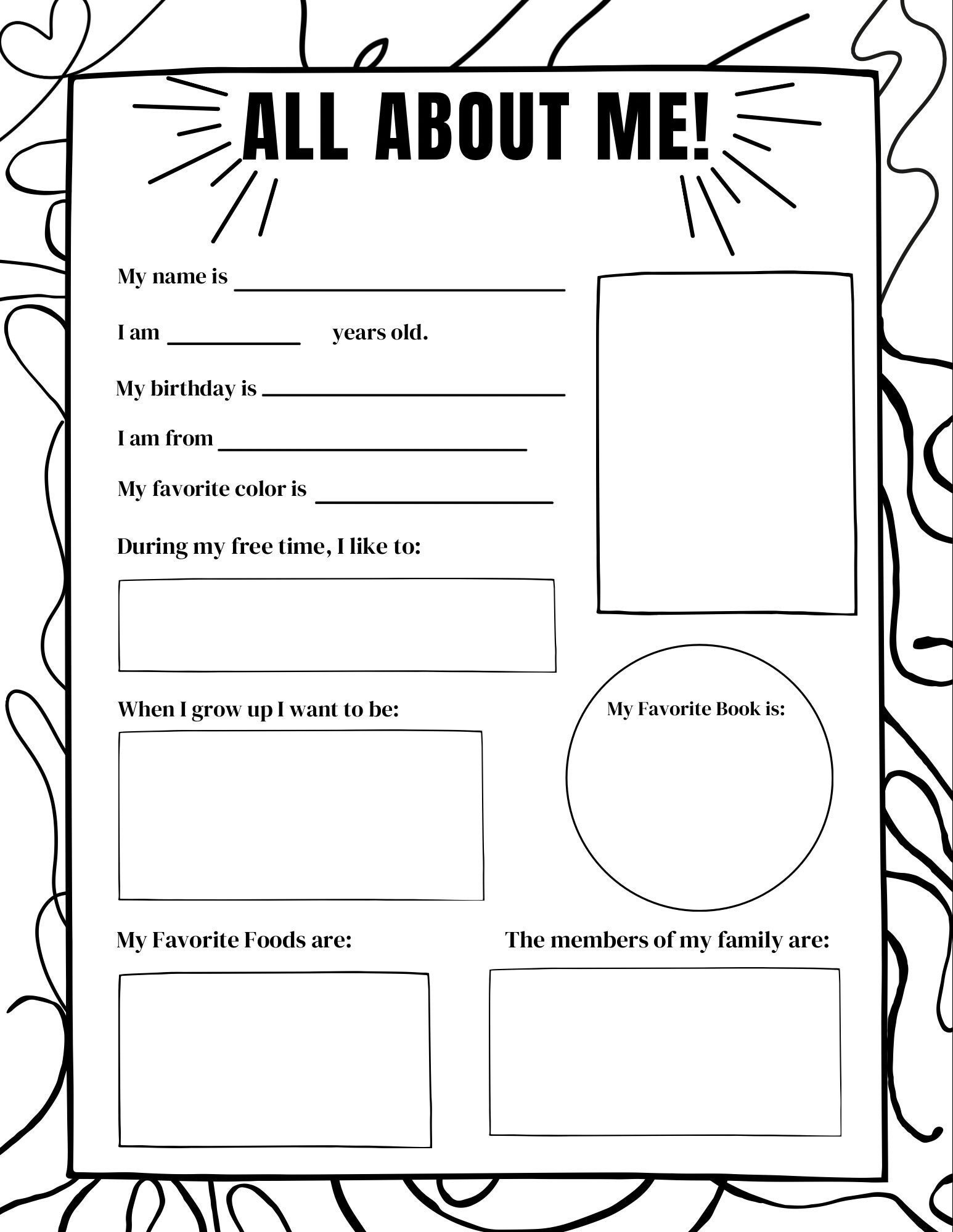 All About Me Reusable, Digital, Printable, Worksheet For Kids. - Etsy in All About Me Worksheet Etsy