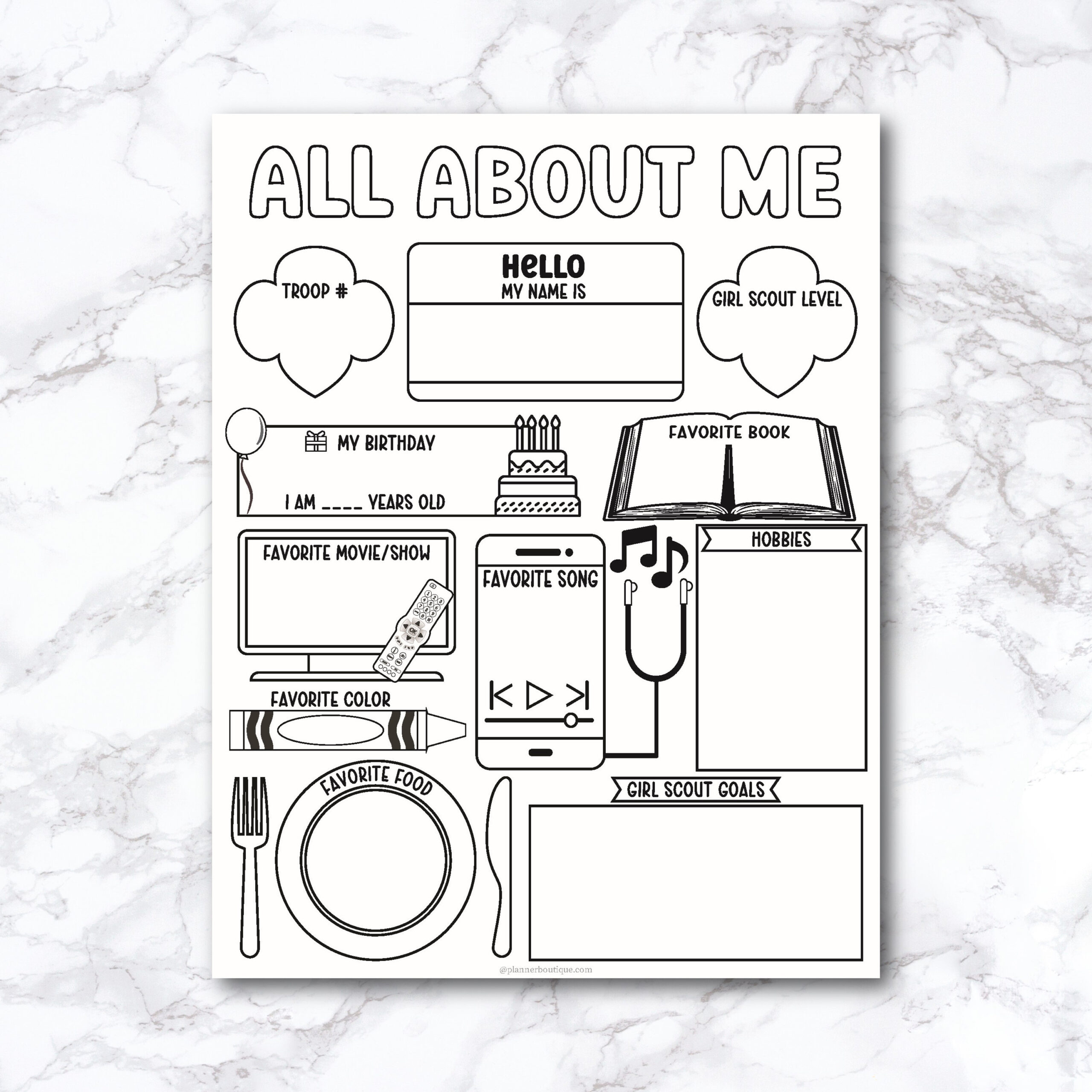 All About Me Scout Activity New Member Introduction Printable For for All About Me Worksheet Girl Scouts