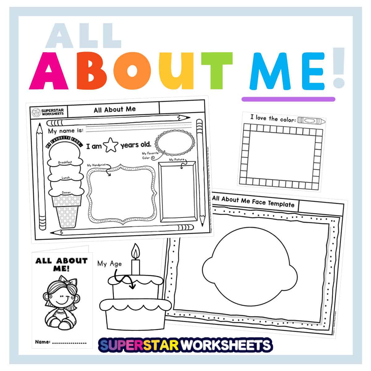 All About Me Template - Superstar Worksheets throughout All About Me Summer Camp Worksheet