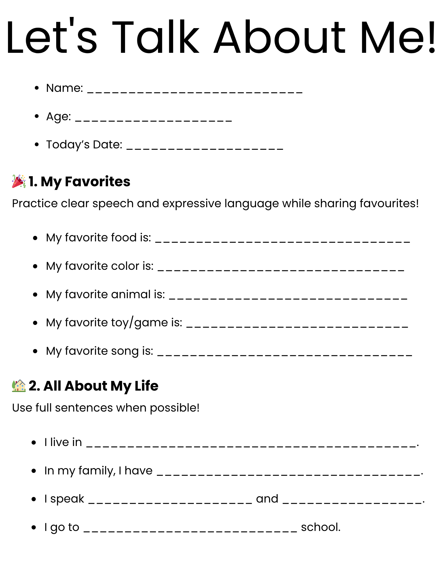 All About Me Therapy Worksheet | Teaching Resources inside All About Me Worksheet Therapy