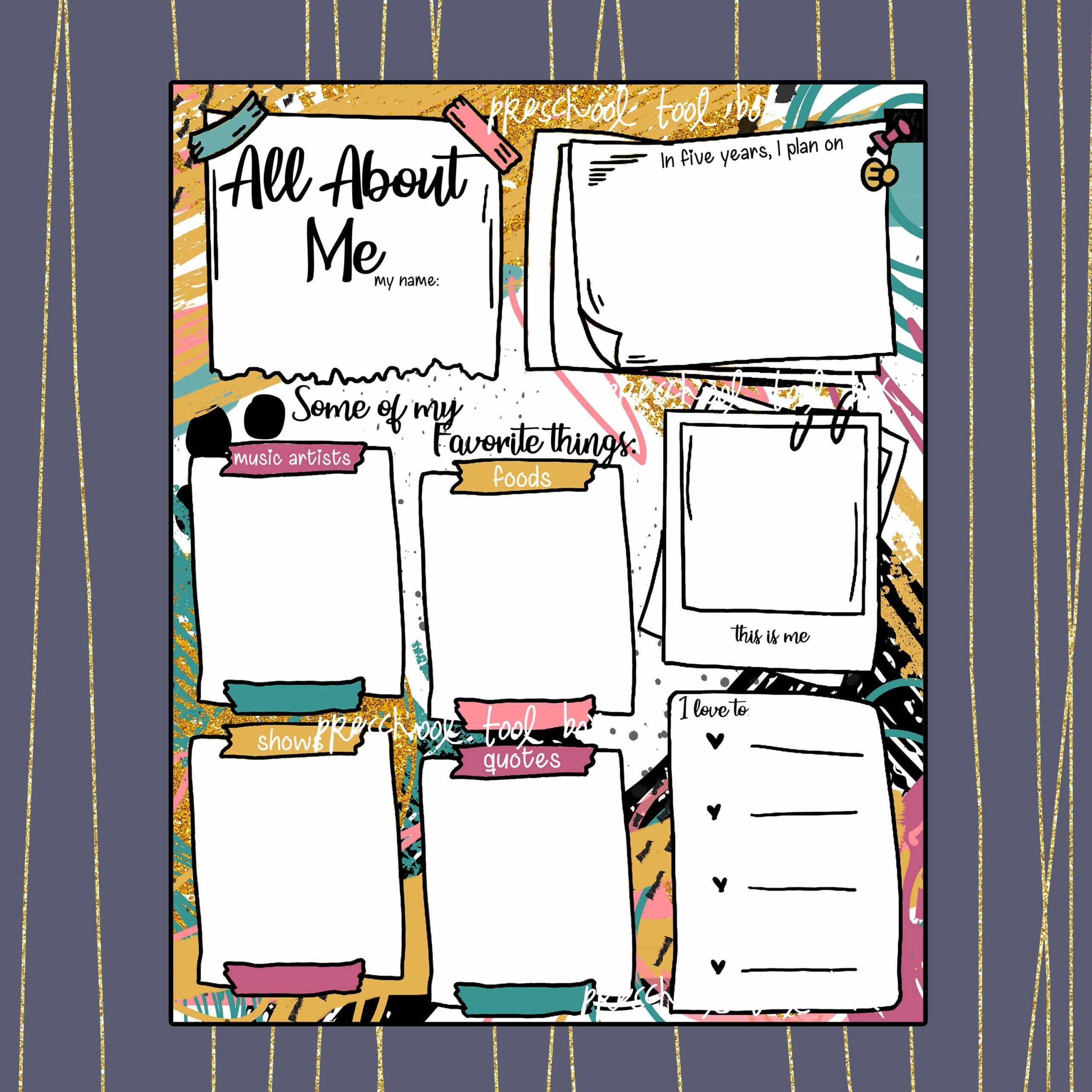 All About Me Tween / Teen / Erwachsene Thematisiert - 8X10, 11X14 within All About Me Teen Sheet