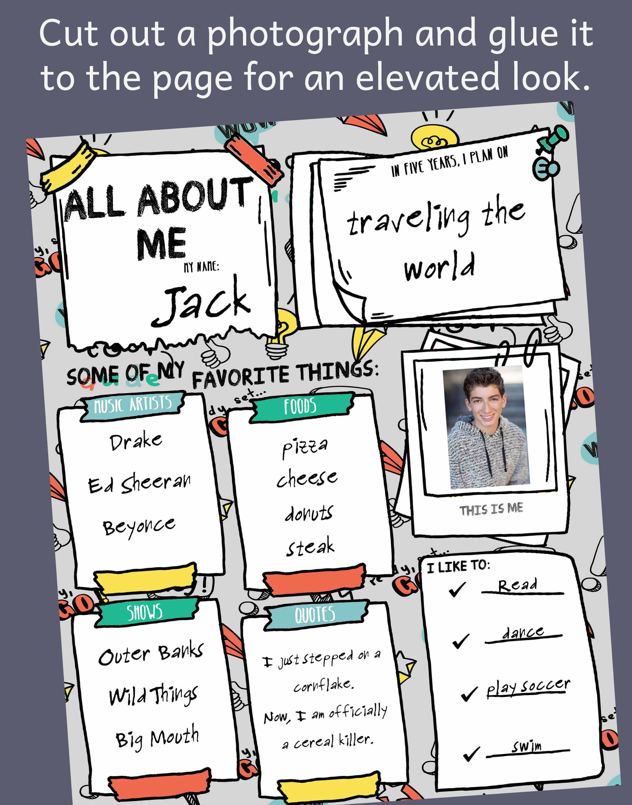 All About Me Tween / Teen / Erwachsene Themen - 8X10, 11X14, 16X20 inside All About Me Teen Sheet