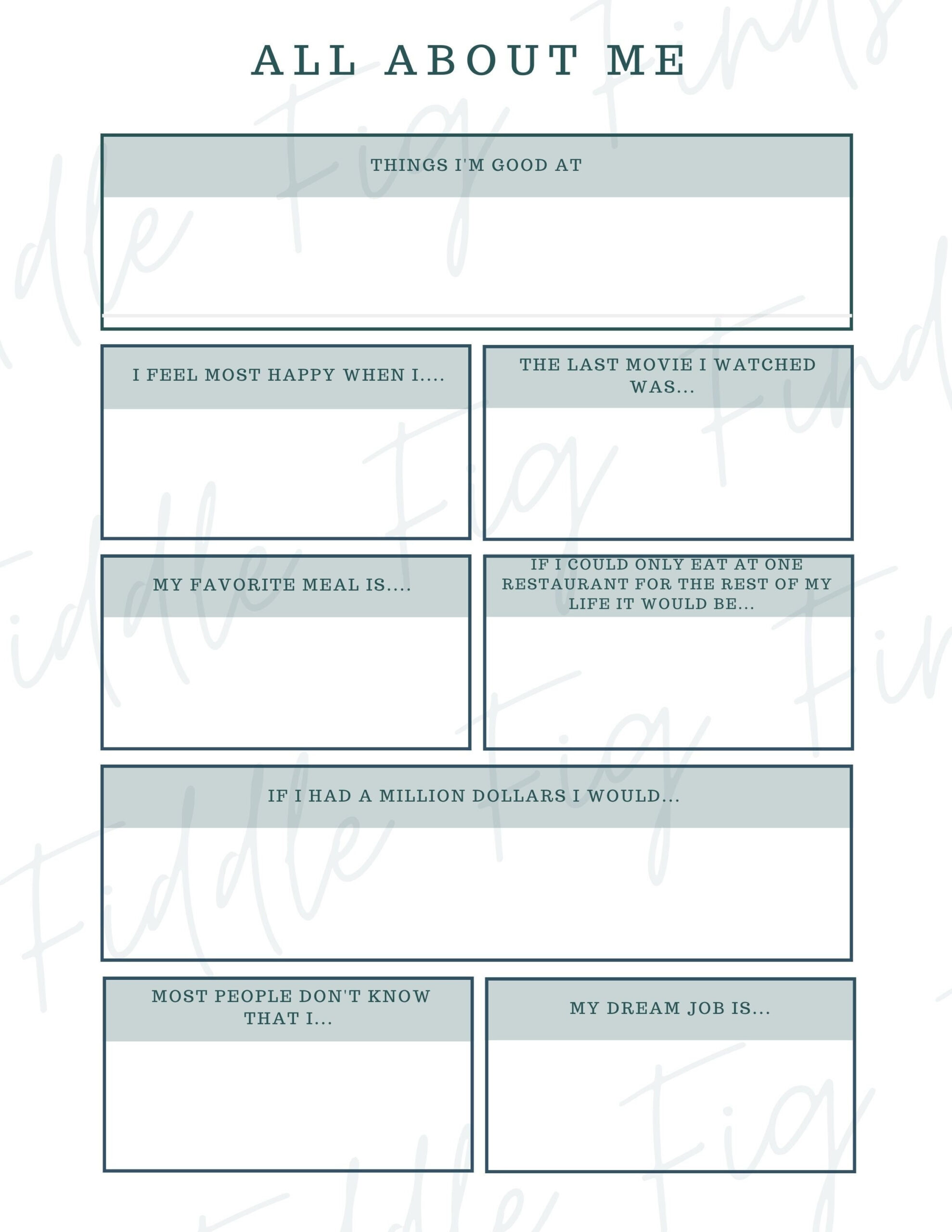All About Me Worksheet Digital Download - Therapy Rapport Builder inside All About Me Worksheet Therapy