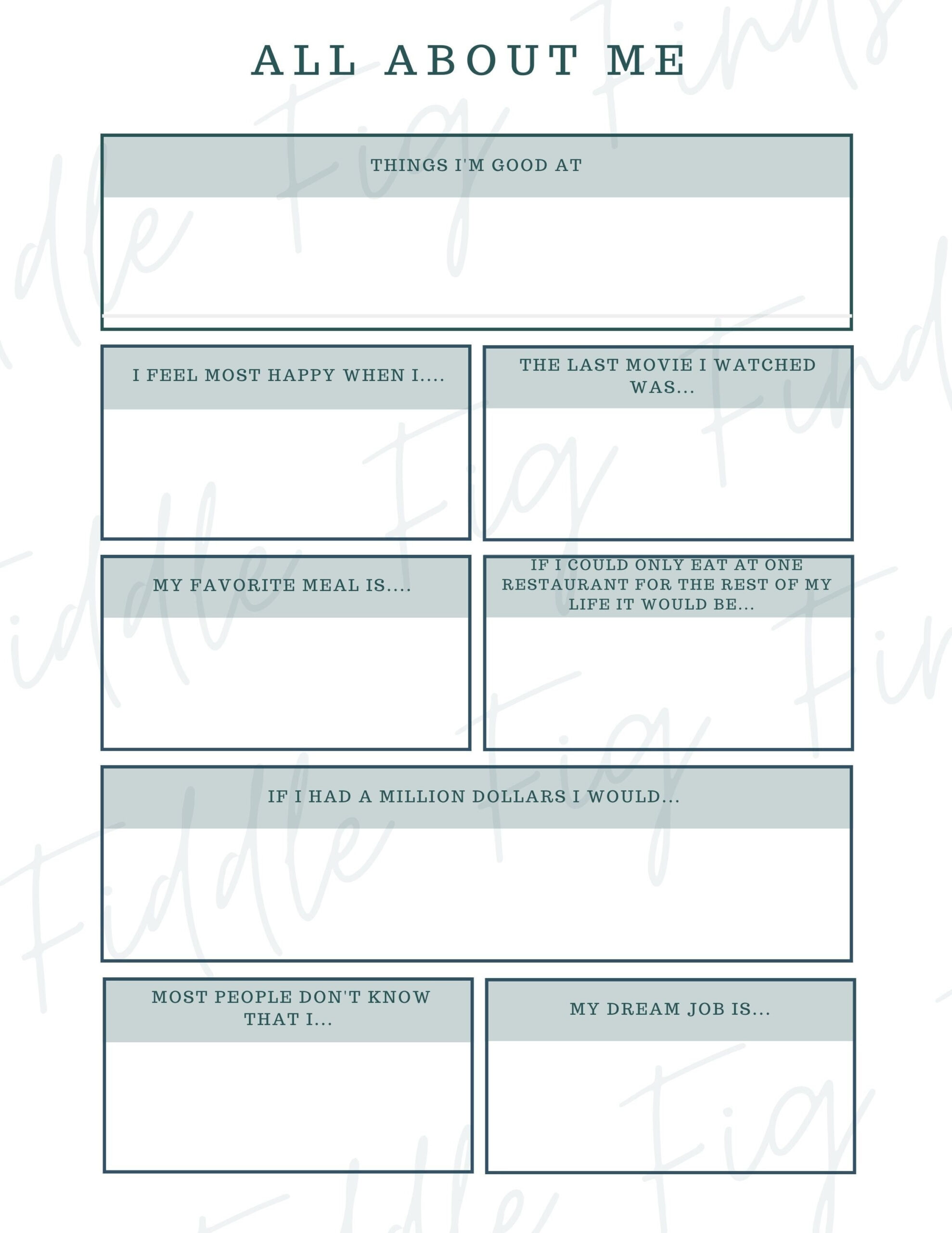 All About Me Worksheet Digital Download - Therapy Rapport Builder with regard to About Me Worksheet For Teens Therapy
