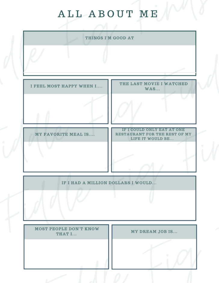 All About Me Worksheet Counseling