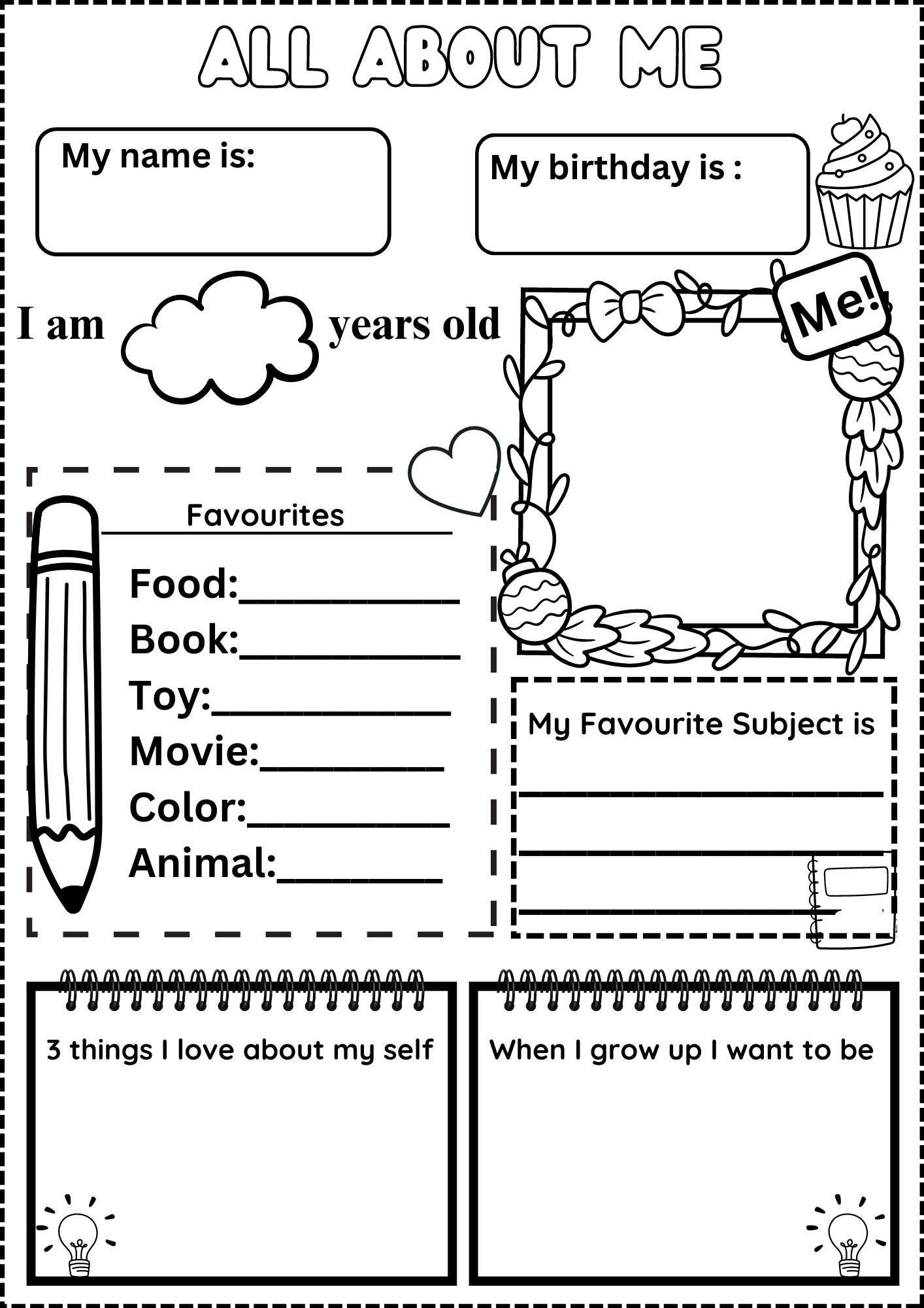 All About Me Worksheet Free in All About Me Free Printable Worksheet