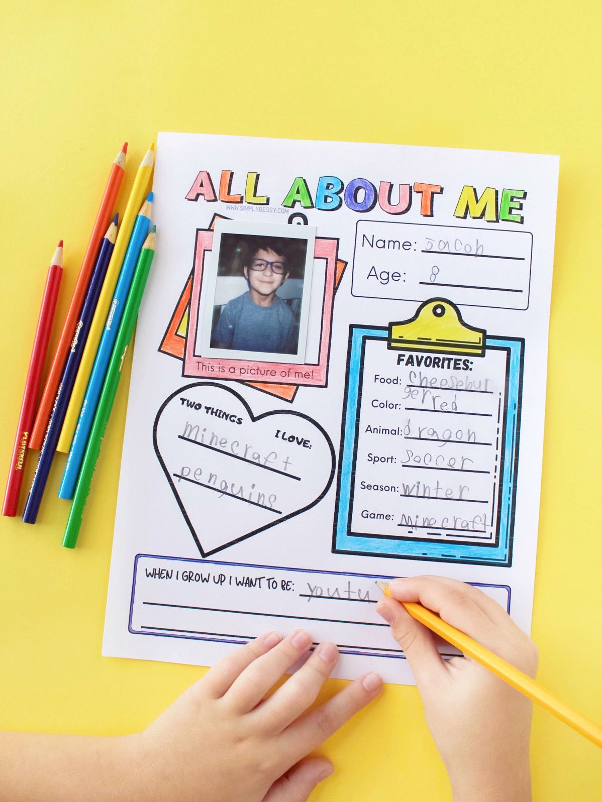 All About Me Worksheet Free Printable - Made With Happy within All About Me Worksheet Completed