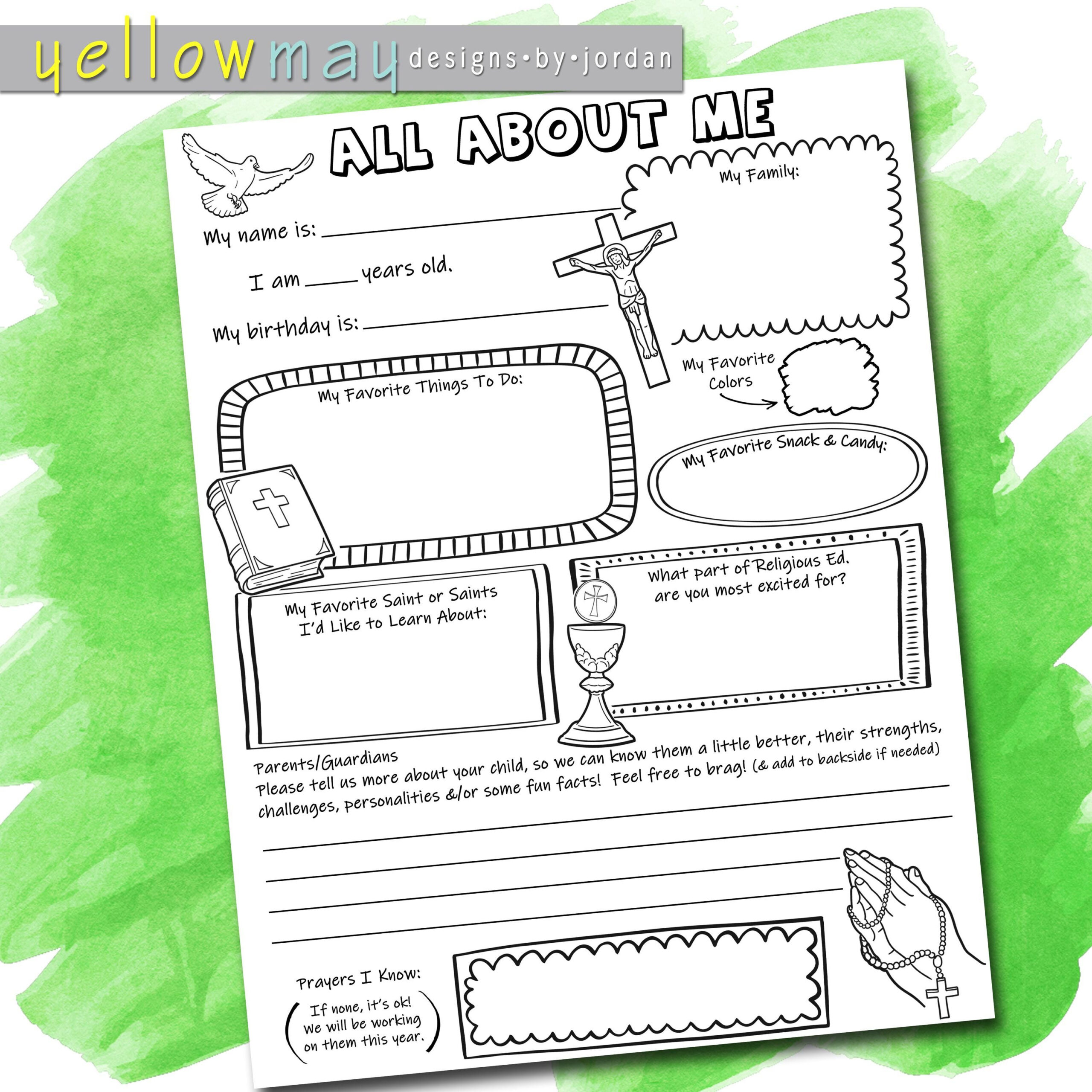 All About Me Worksheet, Religious Ed., Ccd, Catholic, Color Sheet for All About Me Worksheet Catholic