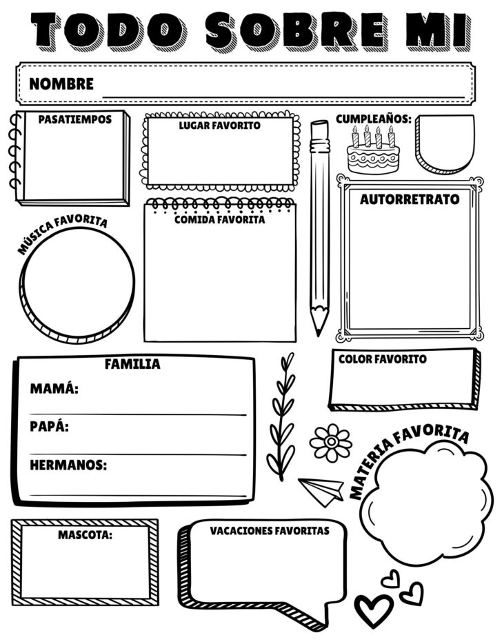 All About Me in Spanish Worksheet Free