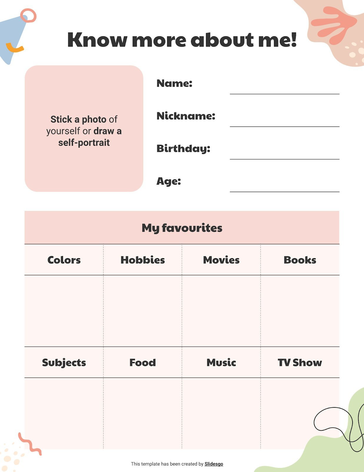 All About Me Worksheet Template in All About Me Mental Health Worksheet