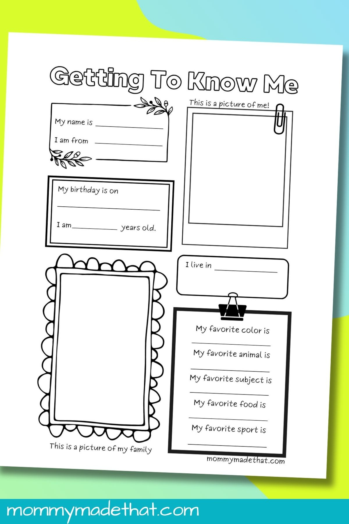 All About Me Worksheets (Free Printable Get To Know Me Activity) throughout Get To Know My Teenager Worksheet