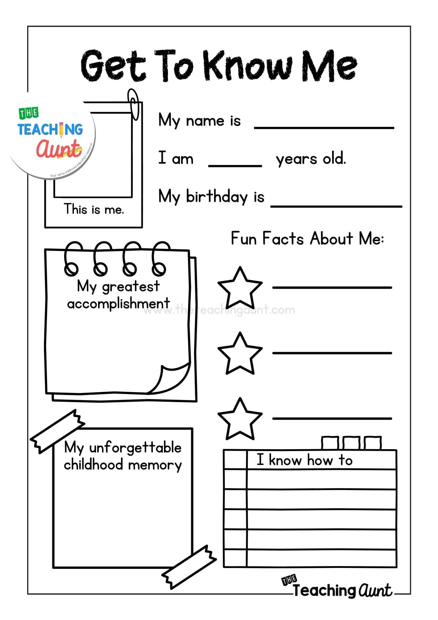All About Me Worksheets Free Printable - The Teaching Aunt intended for All About Me Worksheet Elementary Free
