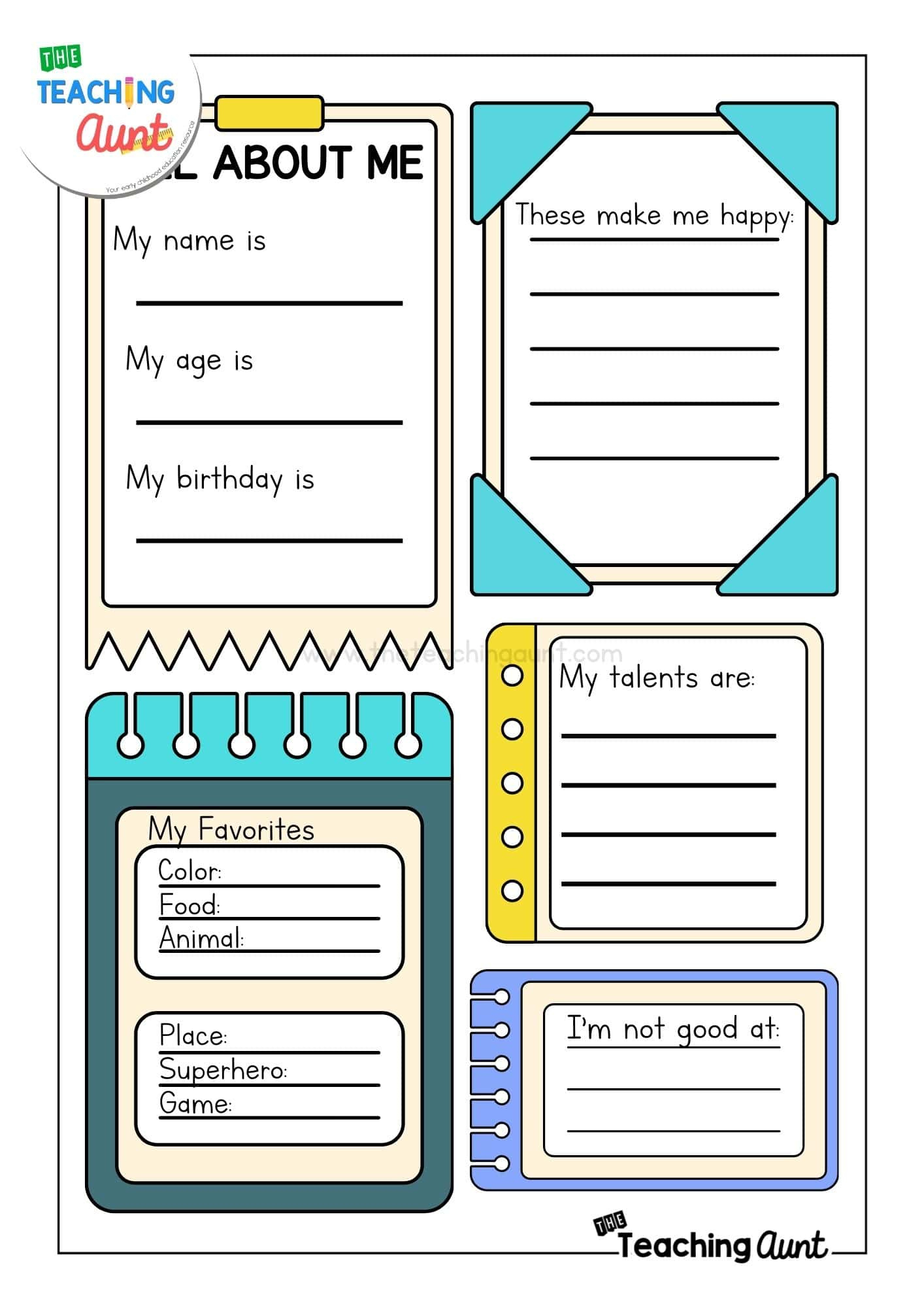 All About Me Worksheets Free Printable - The Teaching Aunt intended for All About Me Worksheet For 1St Graders
