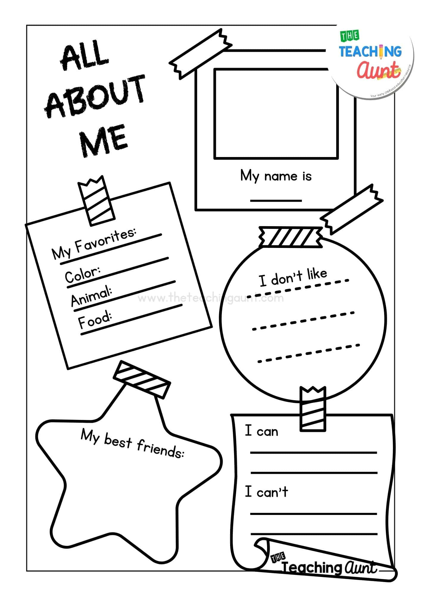 All About Me Worksheets Free Printable - The Teaching Aunt pertaining to All About Me Worksheet Teacher