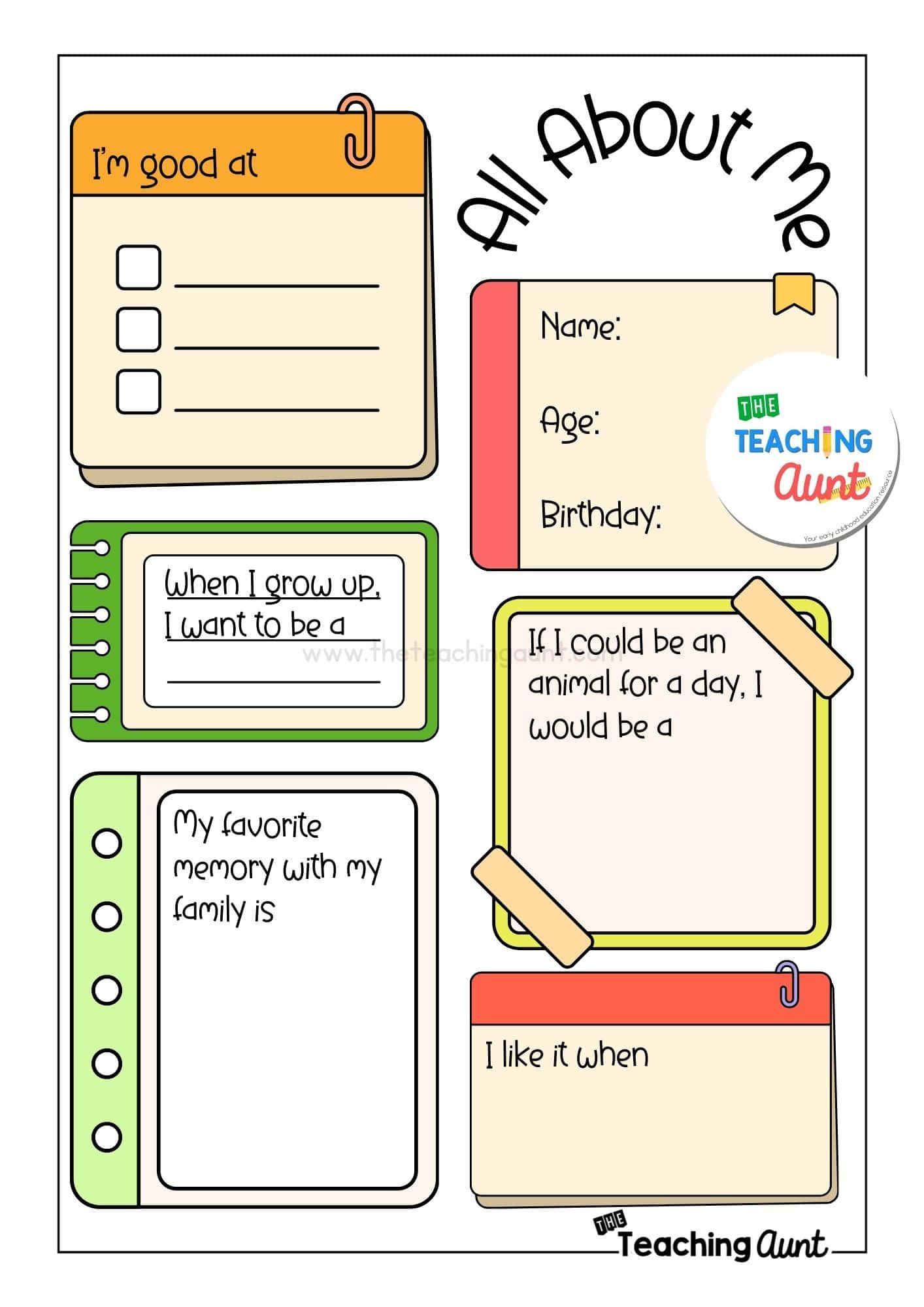 All About Me Worksheets Free Printable - The Teaching Aunt with All About Me Worksheet With Answers