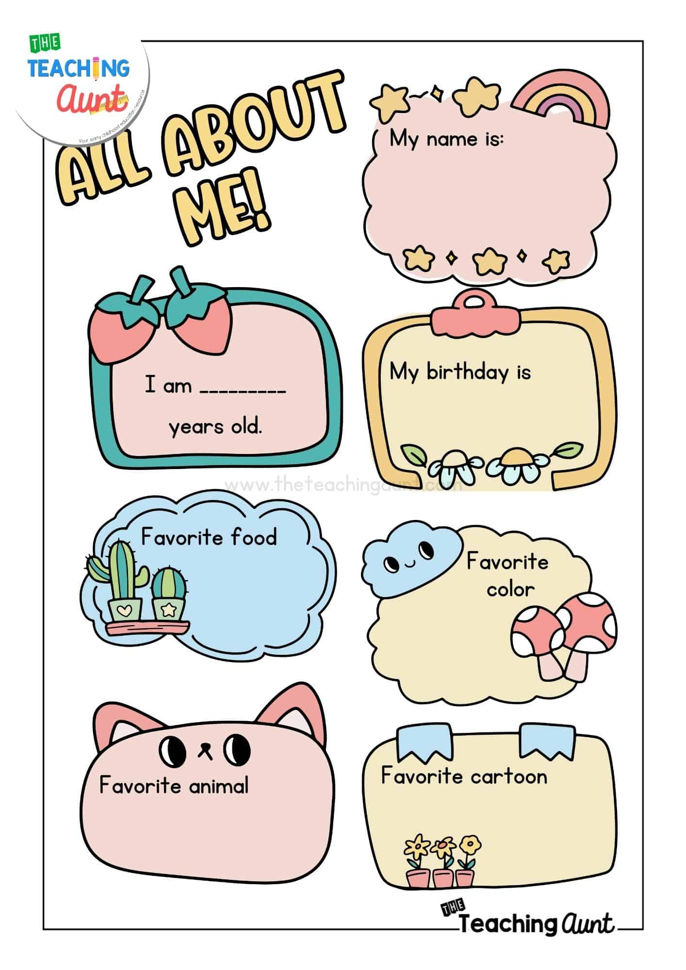 All About Me Worksheets Free Printable - The Teaching Aunt with regard to All About Me Worksheet Cute