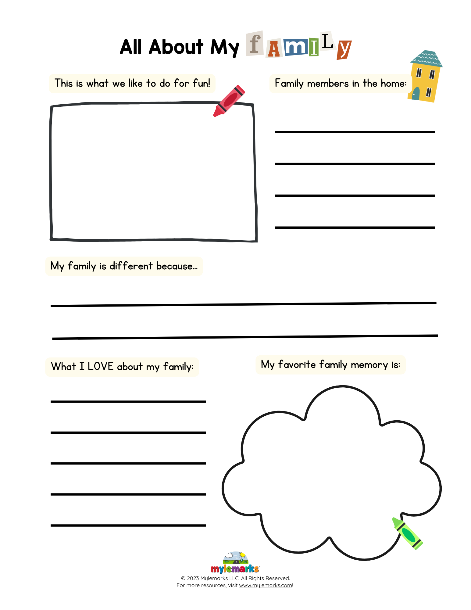 All About My Family! in Mylemarks All About Me Worksheet