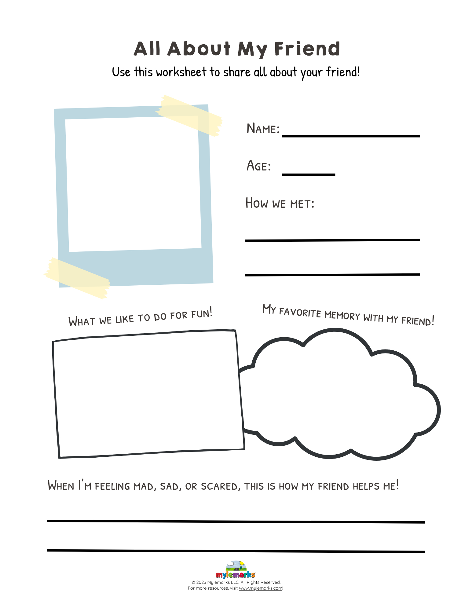 All About My Friend with regard to All About Me Worksheet Mylemarks