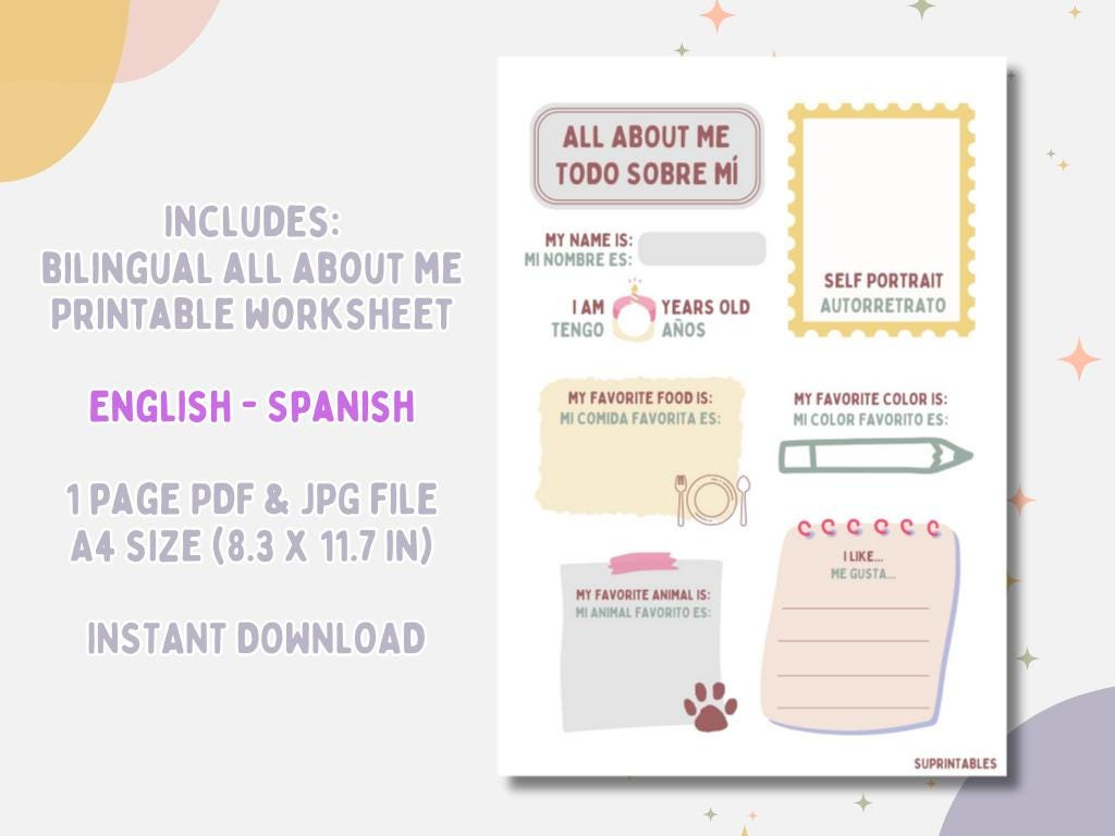 Bilingual All About Me Printable Worksheet | English Spanish Todo pertaining to All About Me Worksheet English And Spanish