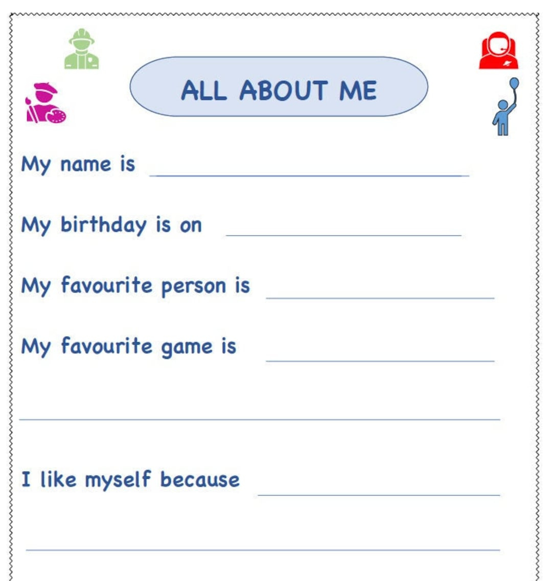 Buy All About Me Kids Worksheet Online In India - Etsy pertaining to All About Me Worksheet Questions